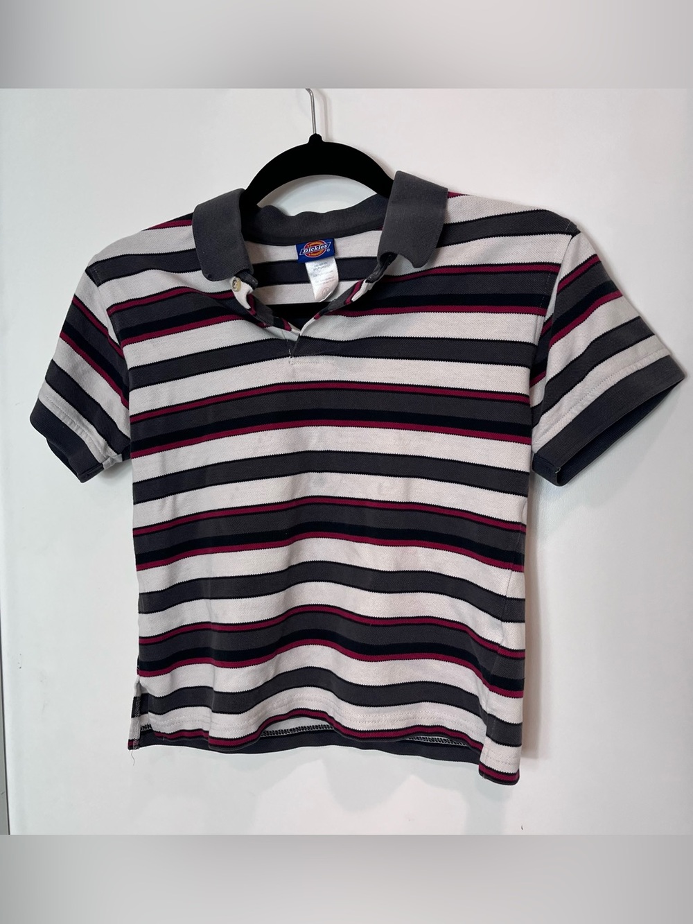 Dickies Short Sleeve Striped Polo Tee White Gray Red Cotton Small